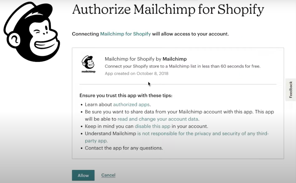 authorize mailchimp for shopify